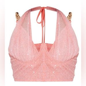 Petite Pink Chain Strap Glitter Under Bust Top